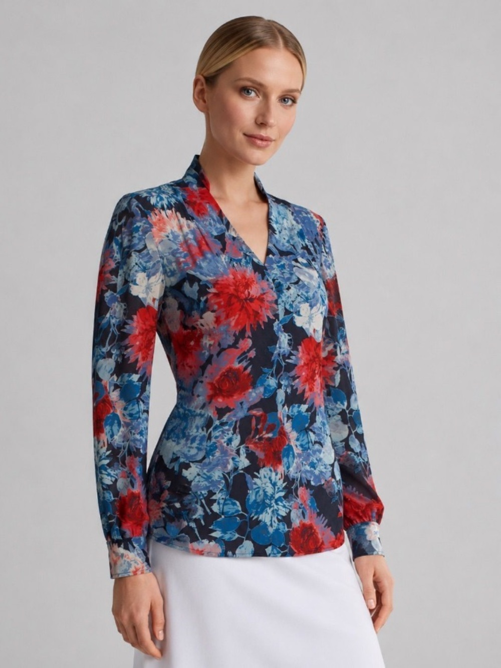 St. John Collection Floral Pintuck Blouse